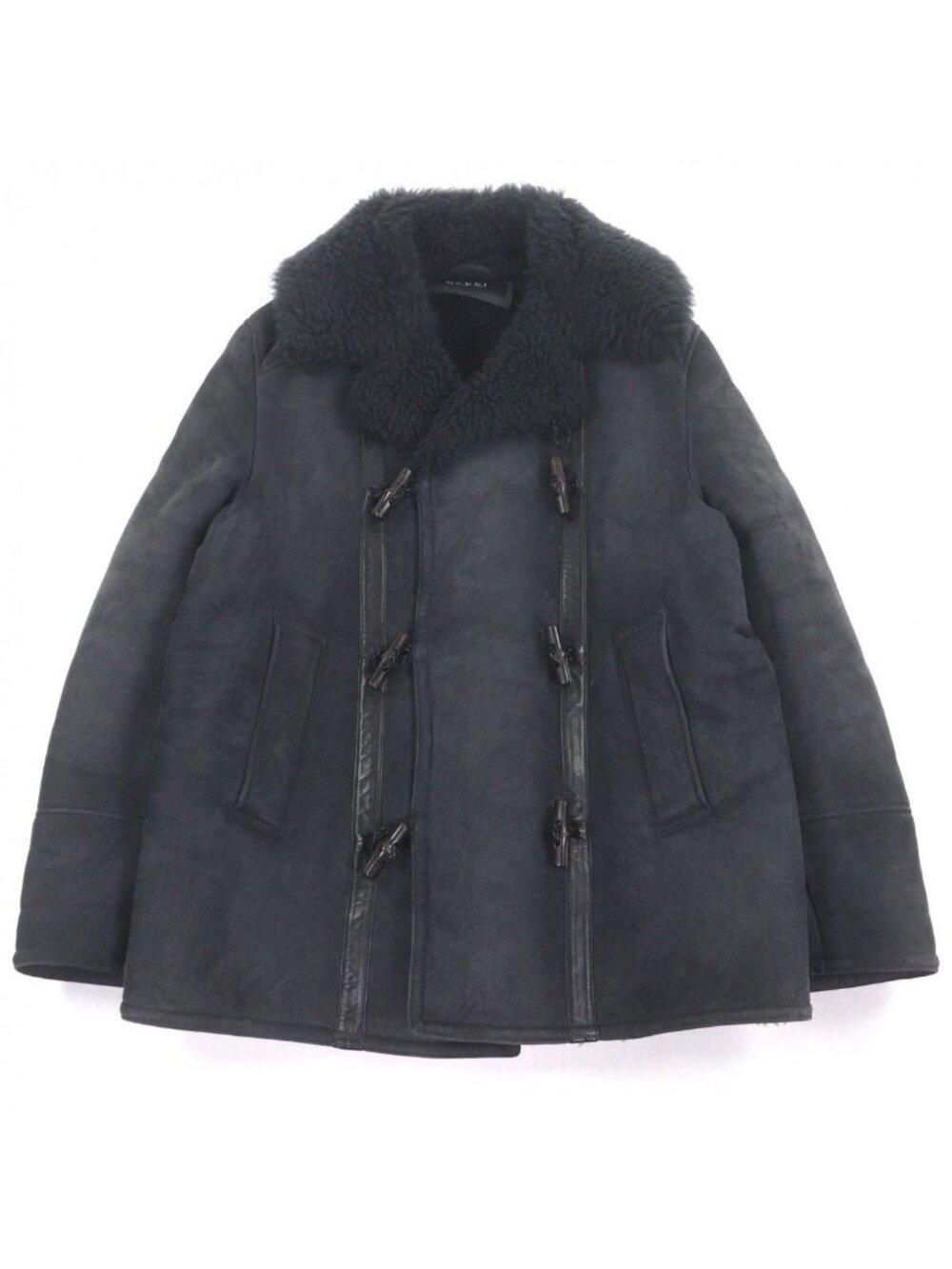 Gucci Sheep Fur Cowhide Toggle Button Double Breasted Shearling Jacket Leather